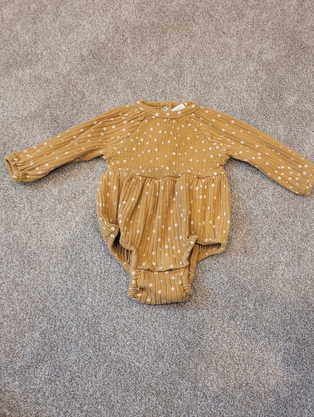 Kate Quinn Mustard Dot Long Sleeve Baby Romper Size 0-3 Months